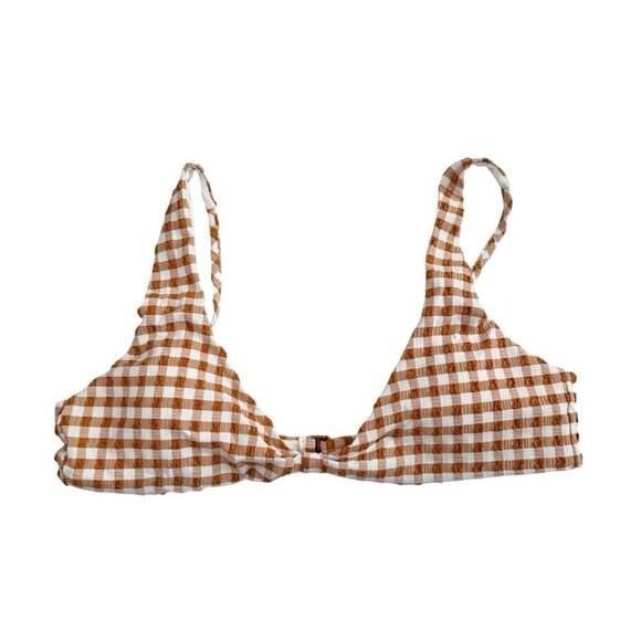Andie Women's XL Amor Swim Top Textured Sparrow Caramel Gingham Plaid NWT - Picture 3 of 16